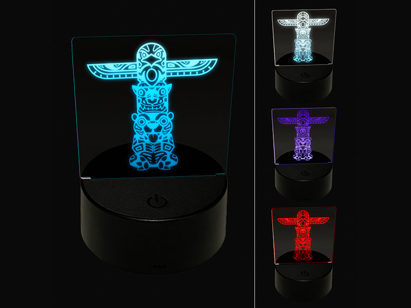 Totem Pole With Eagle Wolf and Bear 3D Illusion LED Night Light Sign Nightstand Desk Lamp