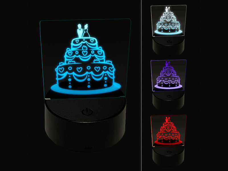 Wedding Cake with Bride and Groom 3D Illusion LED Night Light Sign Nightstand Desk Lamp