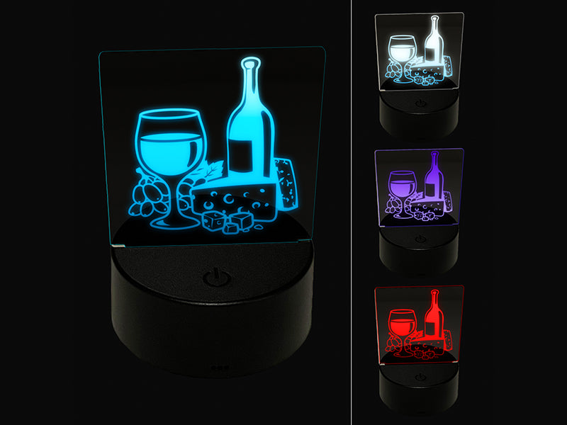 Wine and Cheese 3D Illusion LED Night Light Sign Nightstand Desk Lamp