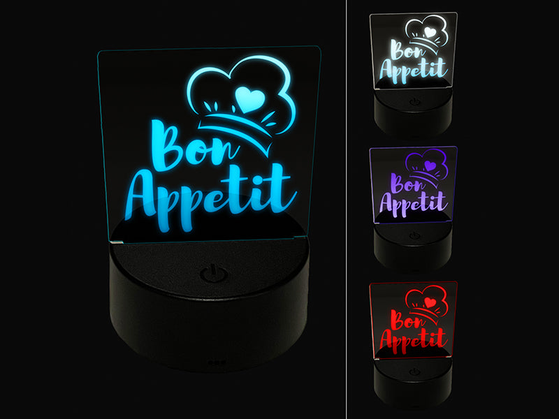 Bon Appetit Love Cooking Baking 3D Illusion LED Night Light Sign Nightstand Desk Lamp