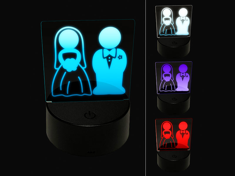 Bride and Groom Wedding 3D Illusion LED Night Light Sign Nightstand Desk Lamp