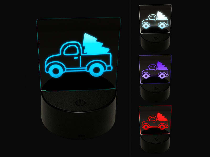 Cute Truck with Christmas Tree 3D Illusion LED Night Light Sign Nightstand Desk Lamp