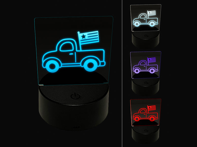 Cute Truck with Flag 3D Illusion LED Night Light Sign Nightstand Desk Lamp