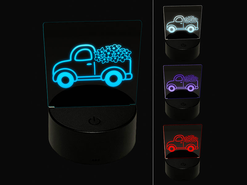 Cute Truck with Flowers 3D Illusion LED Night Light Sign Nightstand Desk Lamp