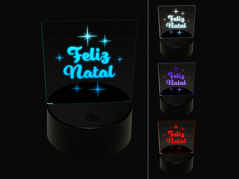 Feliz Natal Merry Christmas Portuguese Starburst 3D Illusion LED Night Light Sign Nightstand Desk Lamp