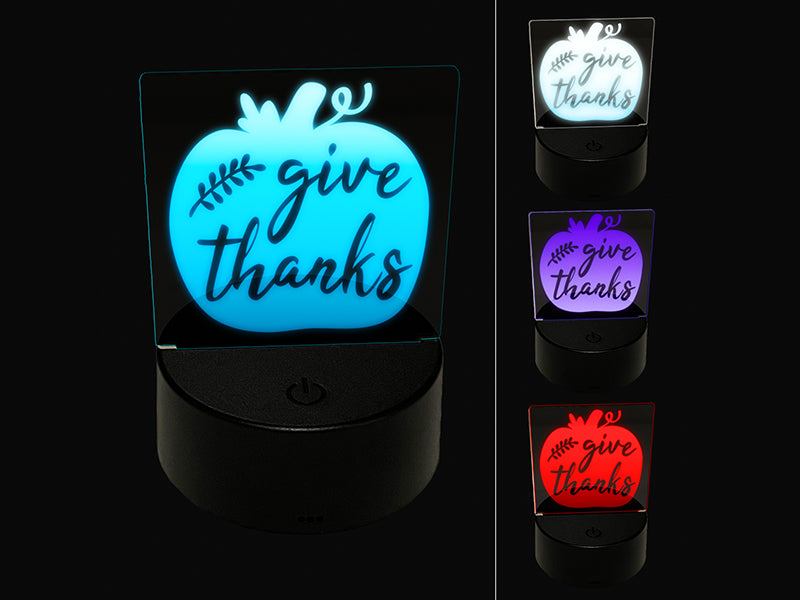 Give Thanks Pumpkin Thanksgiving 3D Illusion LED Night Light Sign Nightstand Desk Lamp