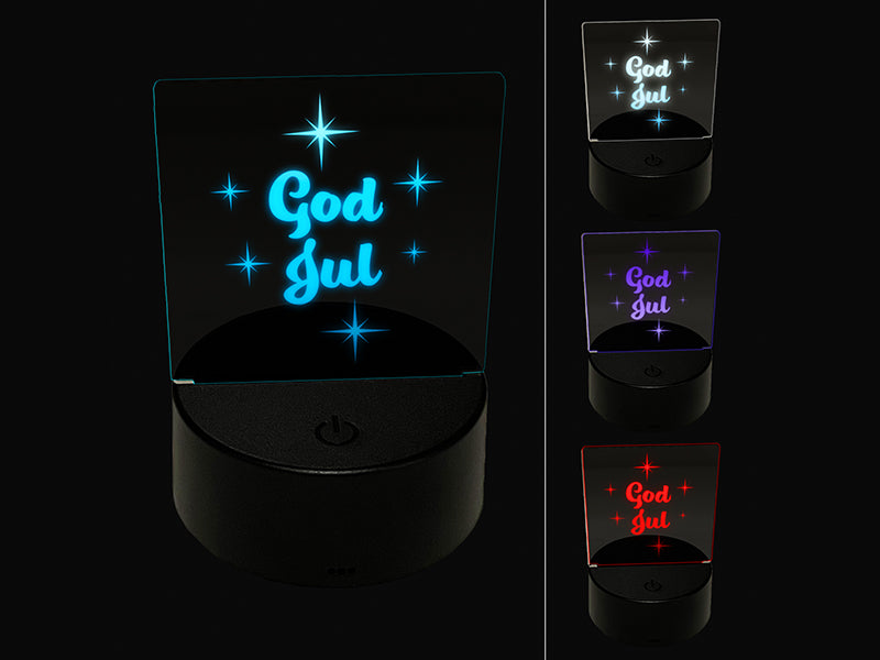 God Jul Norwegian Merry Christmas Starburst 3D Illusion LED Night Light Sign Nightstand Desk Lamp