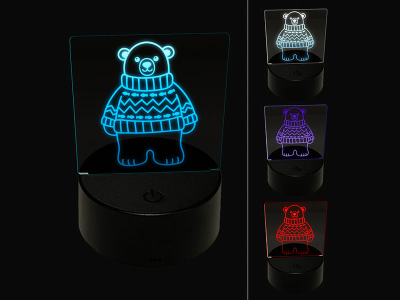 Polar Bear Wearing Sweater 3D Illusion LED Night Light Sign Nightstand Desk Lamp