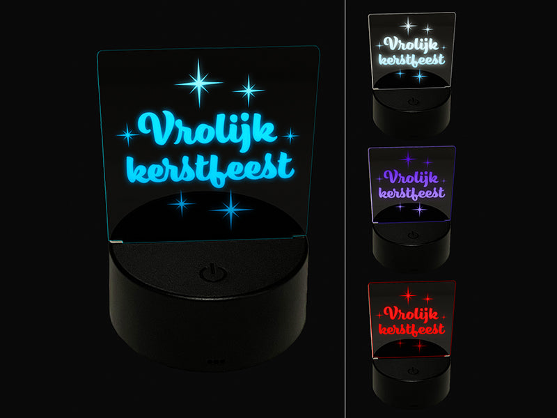 Vrolijk Kerstfeest Merry Christmas Dutch Starburst 3D Illusion LED Night Light Sign Nightstand Desk Lamp