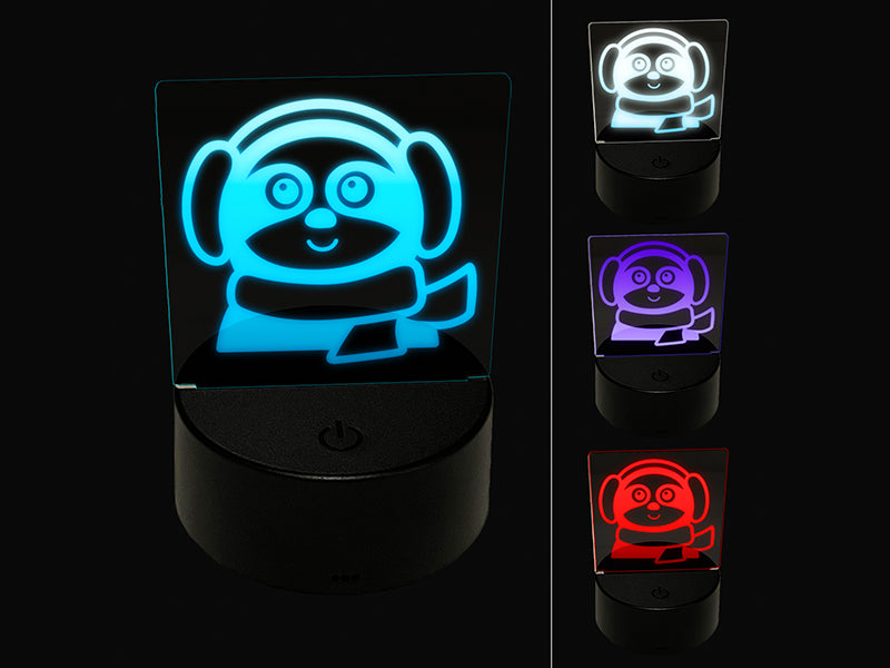 Winter Sloth with Ear Muffs and Scarf 3D Illusion LED Night Light Sign Nightstand Desk Lamp