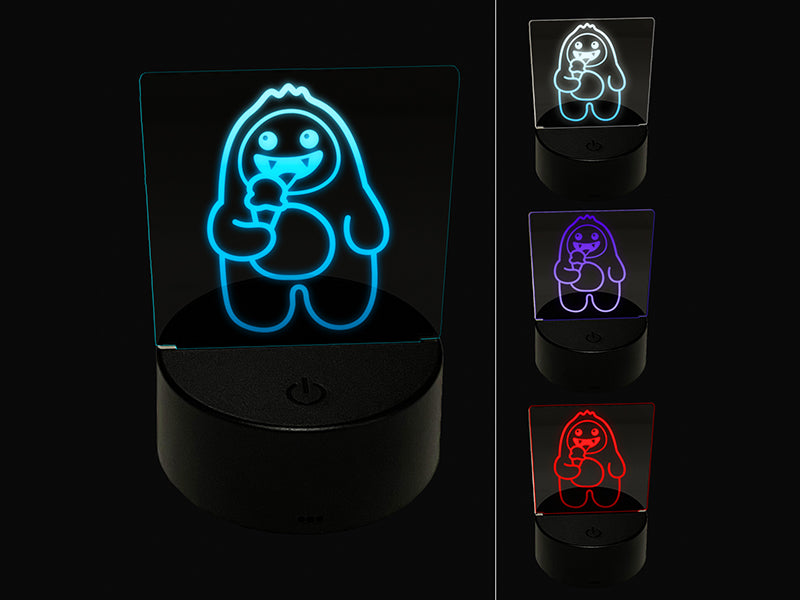 Yeti Abominable Snowman Eating Ice Cream 3D Illusion LED Night Light Sign Nightstand Desk Lamp