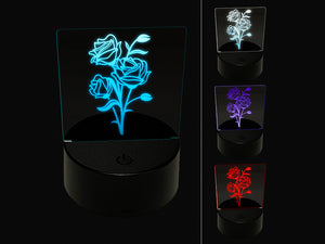 Bundle of Wild Roses 3D Illusion LED Night Light Sign Nightstand Desk Lamp