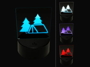 Camping Tent in the Woods Pine Trees 3D Illusion LED Night Light Sign Nightstand Desk Lamp