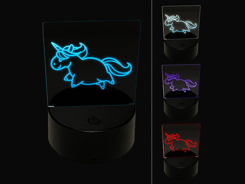 Chubby Unicorn Running 3D Illusion LED Night Light Sign Nightstand Desk Lamp