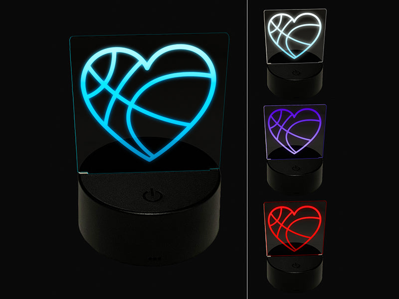Heart Shaped Basketball Sports 3D Illusion LED Night Light Sign Nightstand Desk Lamp