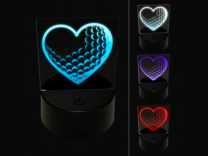 Heart Shaped Golf Ball Sports 3D Illusion LED Night Light Sign Nightstand Desk Lamp