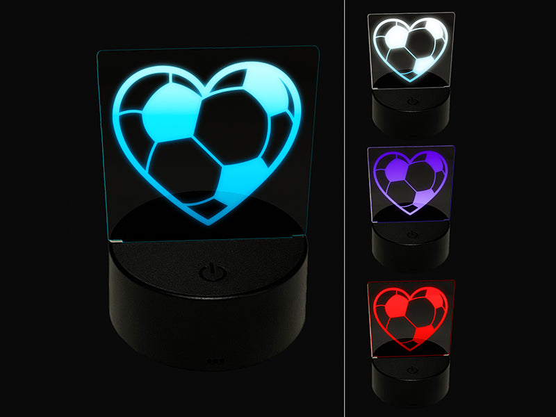 Heart Shaped Soccer Ball Futbol Sports 3D Illusion LED Night Light Sign Nightstand Desk Lamp