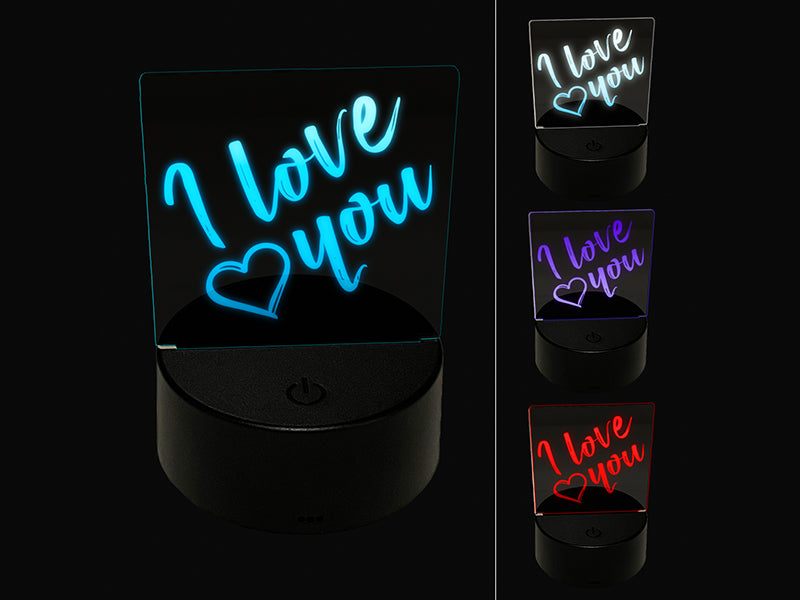 I Love You in English Heart 3D Illusion LED Night Light Sign Nightstand Desk Lamp