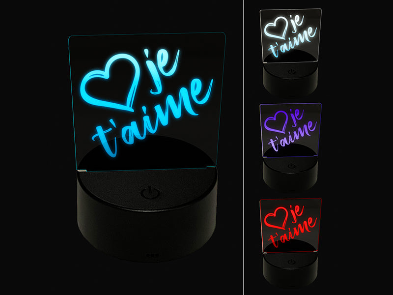 I Love You in French Je T'aime Heart 3D Illusion LED Night Light Sign Nightstand Desk Lamp