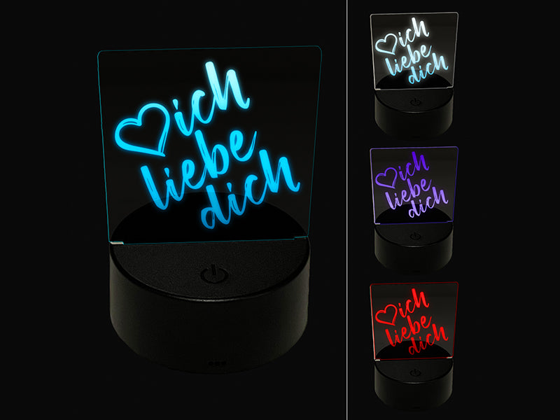 I Love You in German Ich Liebe Dich Heart 3D Illusion LED Night Light Sign Nightstand Desk Lamp