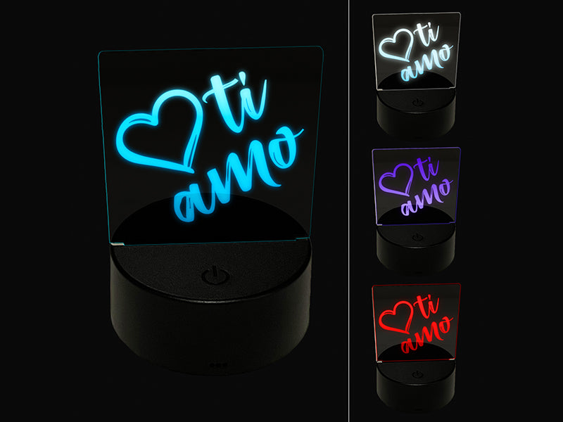 I Love You in Italian Ti Amo Heart 3D Illusion LED Night Light Sign Nightstand Desk Lamp