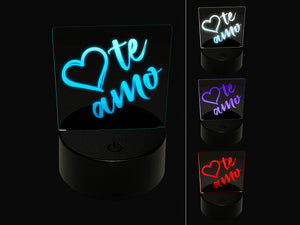 I Love You in Spanish Te Amo Heart 3D Illusion LED Night Light Sign Nightstand Desk Lamp