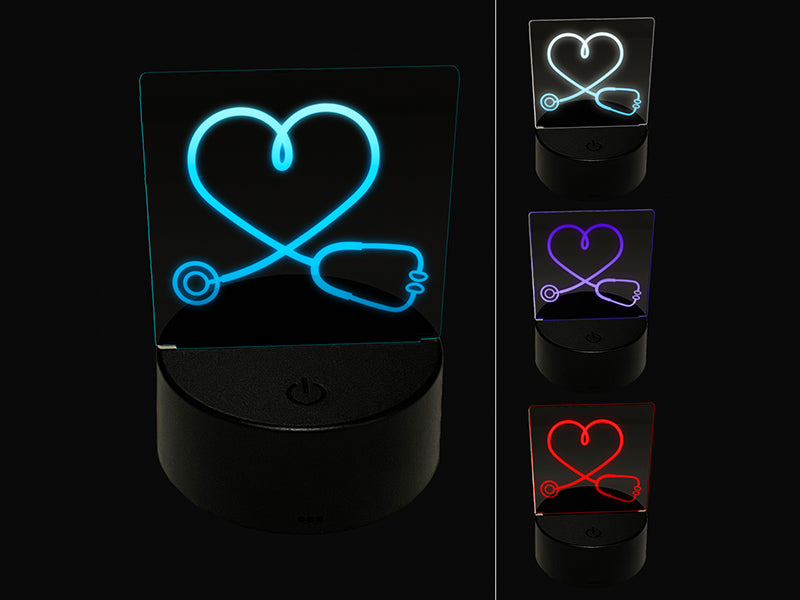 Nurse Doctor Heart Shaped Stethoscope 3D Illusion LED Night Light Sign Nightstand Desk Lamp