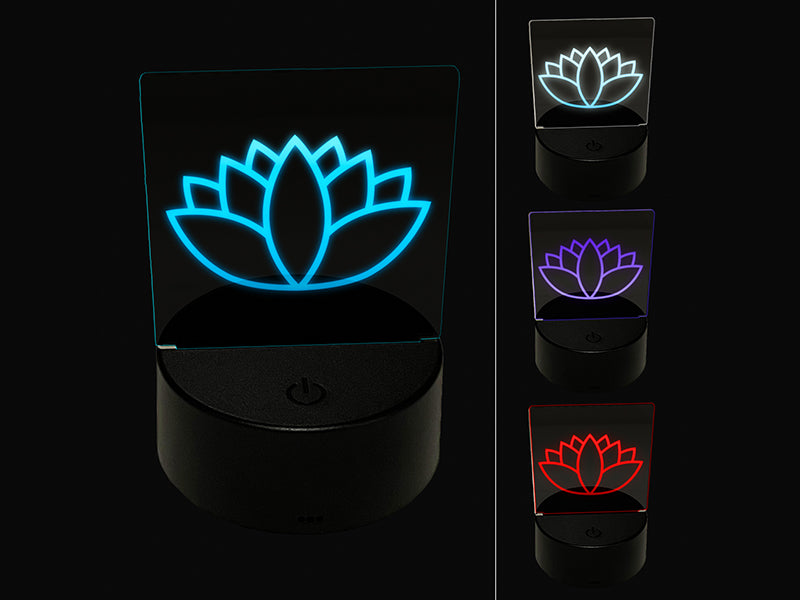 Yoga Lotus Flower Outline 3D Illusion LED Night Light Sign Nightstand Desk Lamp