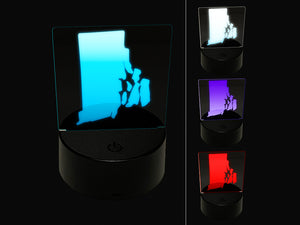 Rhode Island State Silhouette 3D Illusion LED Night Light Sign Nightstand Desk Lamp