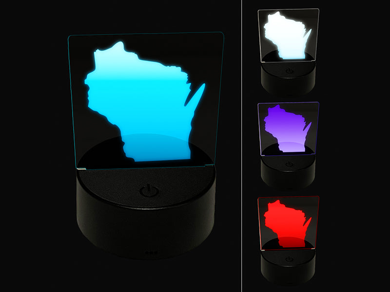 Wisconsin State Silhouette 3D Illusion LED Night Light Sign Nightstand Desk Lamp