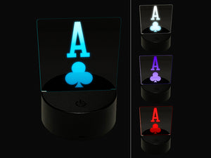 Ace of Clubs Card Suit 3D Illusion LED Night Light Sign Nightstand Desk Lamp