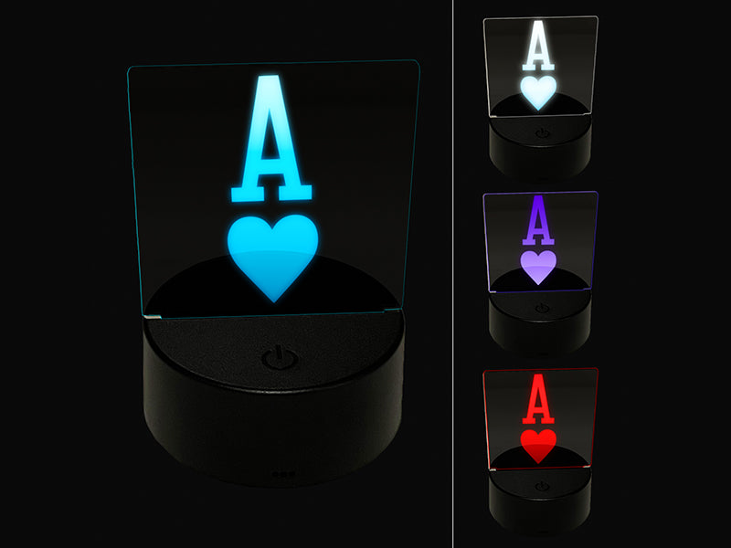 Ace of Hearts Card Suit 3D Illusion LED Night Light Sign Nightstand Desk Lamp