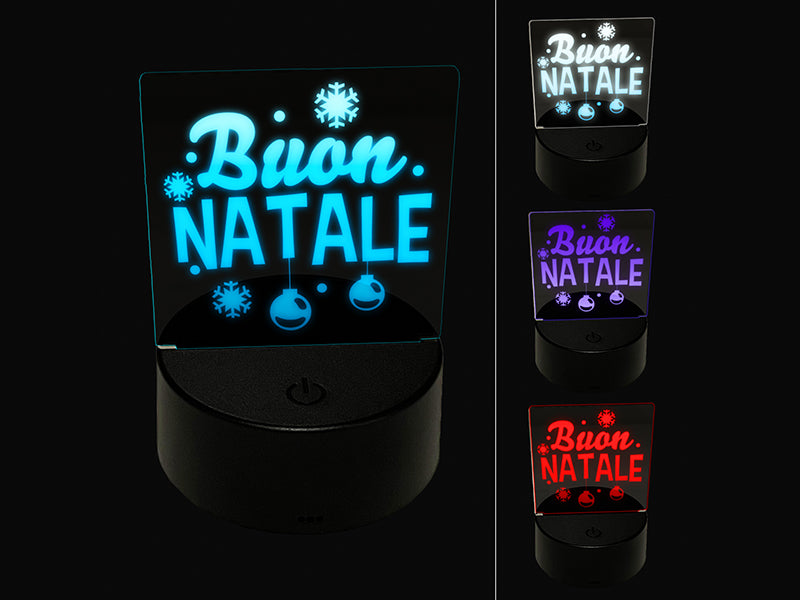 Buon Natale Italian with Christmas Ornaments and Snowflakes 3D Illusion LED Night Light Sign Nightstand Desk Lamp