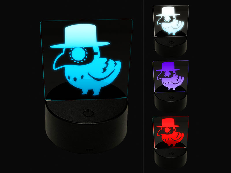 Cute Chibi Raven with Plague Doctor Mask 3D Illusion LED Night Light Sign Nightstand Desk Lamp