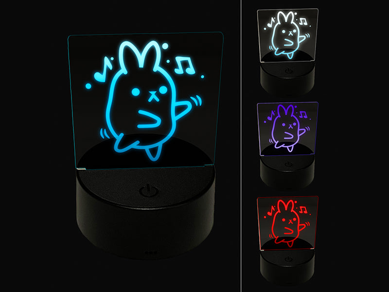 Cute Kawaii Bunny Rabbit Dancing to Music 3D Illusion LED Night Light Sign Nightstand Desk Lamp