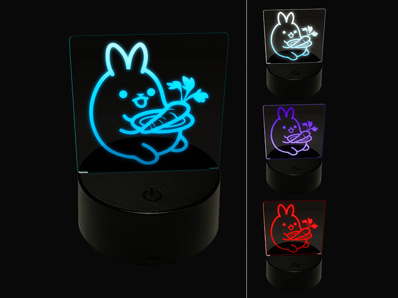 Cute Kawaii Bunny Rabbit Eating a Carrot for Lunch 3D Illusion LED Night Light Sign Nightstand Desk Lamp