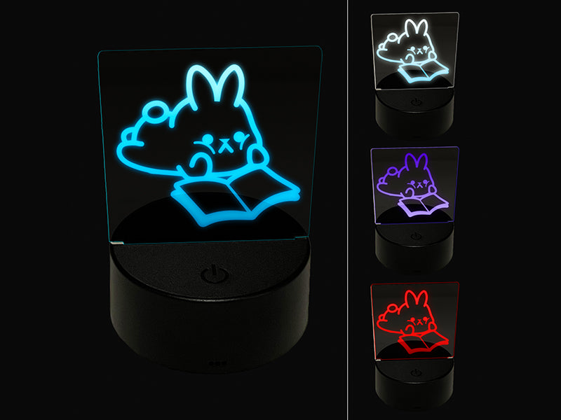 Cute Kawaii Bunny Rabbit Reading Studying for School 3D Illusion LED Night Light Sign Nightstand Desk Lamp