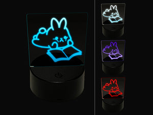 Cute Kawaii Bunny Rabbit Reading Studying for School 3D Illusion LED Night Light Sign Nightstand Desk Lamp