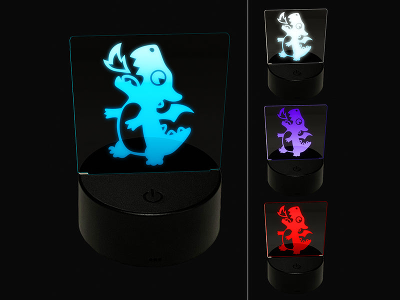 Cute Little Dragon Breathing Fire 3D Illusion LED Night Light Sign Nightstand Desk Lamp