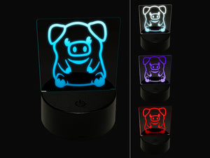 Cute Little Pig Sitting 3D Illusion LED Night Light Sign Nightstand Desk Lamp