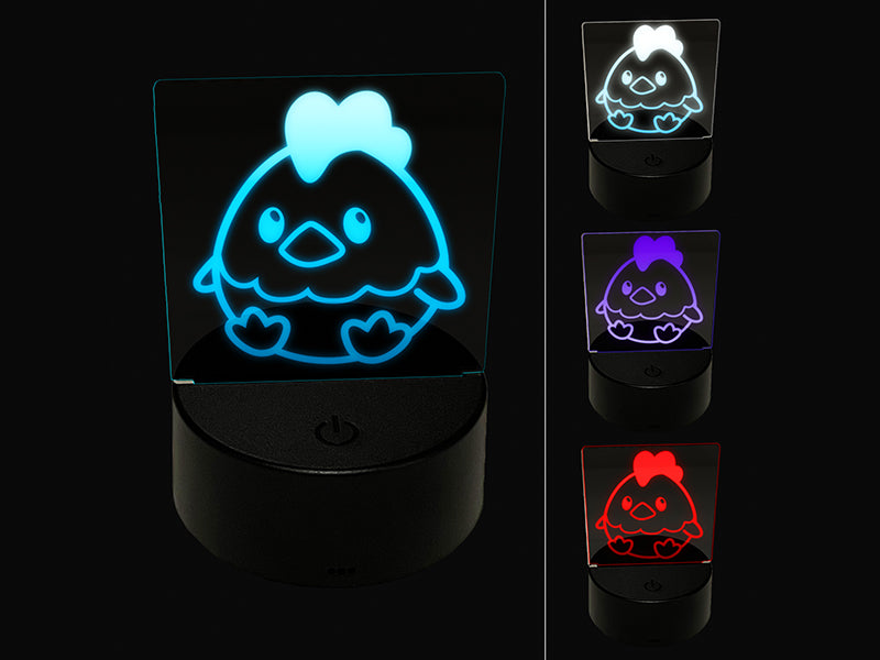 Cute Sitting Chicken 3D Illusion LED Night Light Sign Nightstand Desk Lamp