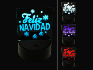 Feliz Navidad Spanish with Christmas Ornaments and Snowflakes 3D Illusion LED Night Light Sign Nightstand Desk Lamp