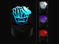 French Fries with Mustache and Beret 3D Illusion LED Night Light Sign Nightstand Desk Lamp