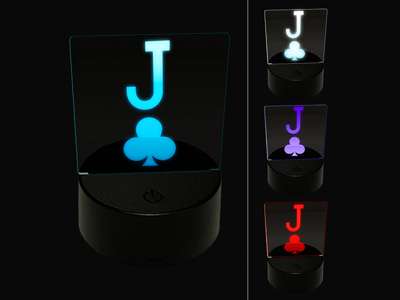 Jack of Clubs Card Suit 3D Illusion LED Night Light Sign Nightstand Desk Lamp