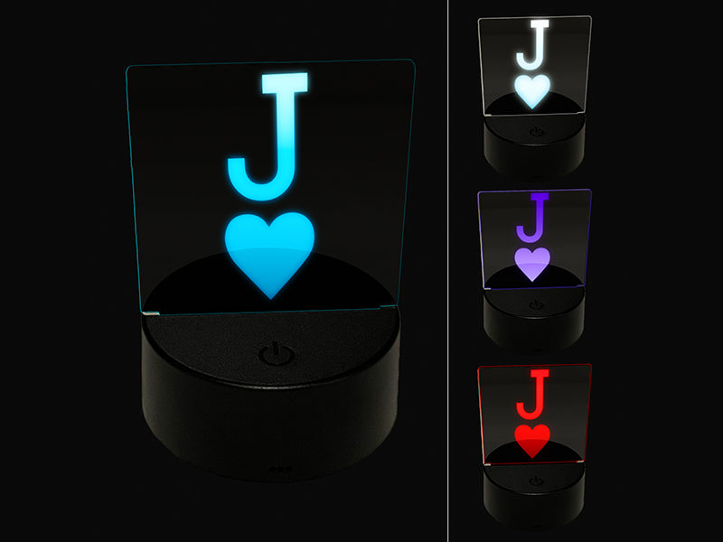 Jack of Hearts Card Suit 3D Illusion LED Night Light Sign Nightstand Desk Lamp