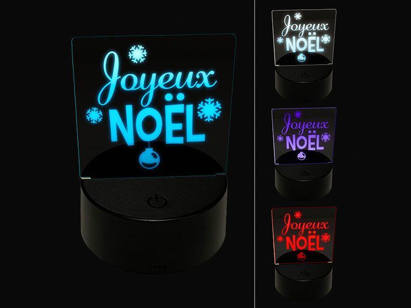 Joyeux Noël French with Christmas Ornaments and Snowflakes 3D Illusion LED Night Light Sign Nightstand Desk Lamp