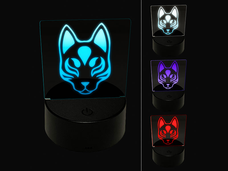 Kitsune Japanese Fox Mask 3D Illusion LED Night Light Sign Nightstand Desk Lamp