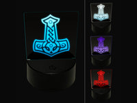 Mjolnir Symbol Norse Viking Hammer of Thor 3D Illusion LED Night Light Sign Nightstand Desk Lamp