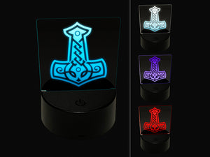 Mjolnir Symbol Norse Viking Hammer of Thor 3D Illusion LED Night Light Sign Nightstand Desk Lamp