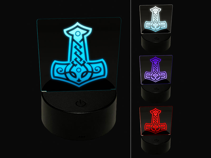 Mjolnir Symbol Norse Viking Hammer of Thor 3D Illusion LED Night Light Sign Nightstand Desk Lamp